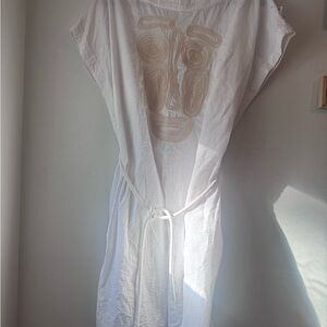 ALPHA60 Cream Textured Dress with Abstract Design